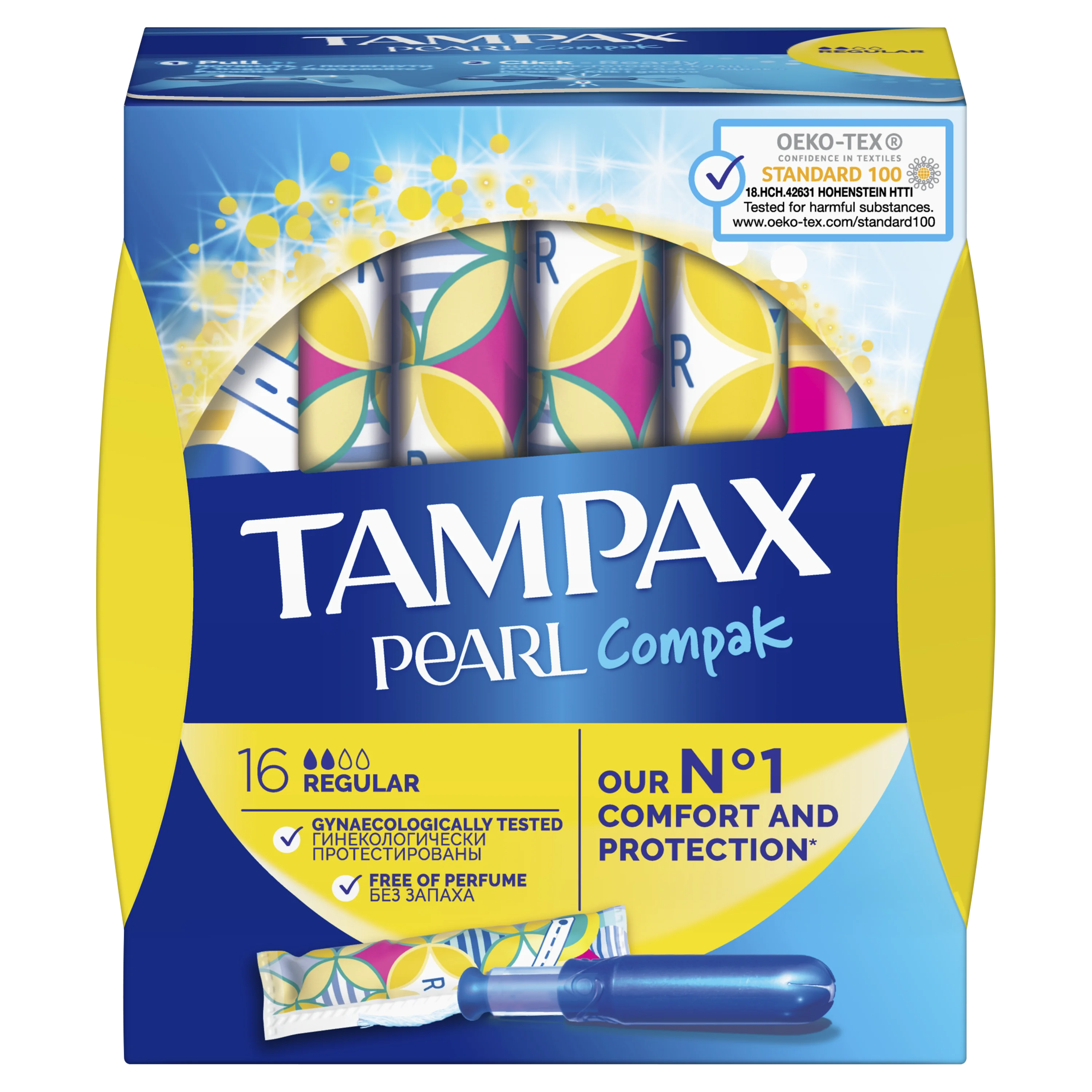 TAMPAX Compak Pearl Женские гигиенические тампоны с аппликатором Regular Duo 16шт