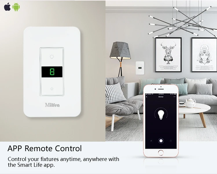 Smart Dimmer Switch WiFi Light US Plug SmartLife App LED Dimming Switch works with Amazon Alexa