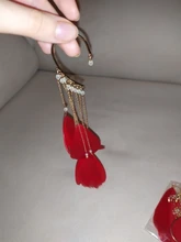 SUKI-pendientes bohemios con gancho para la oreja para mujer, aretes sin Piercing, accesorios de borlas largas, joyería