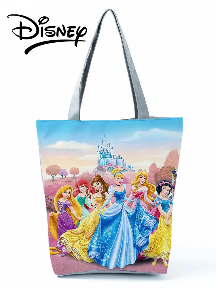 Disney Princess Cinderella Printed Handbags Cartoon Shoulder Bag High Capacity Women Shopping Bag Storage Bag Blue Beach Bag