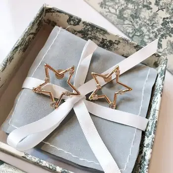 

C1715 stylish individual pentacle star earrings inlaid with letter A zircon 925 silver needle feminine charm earringsJD