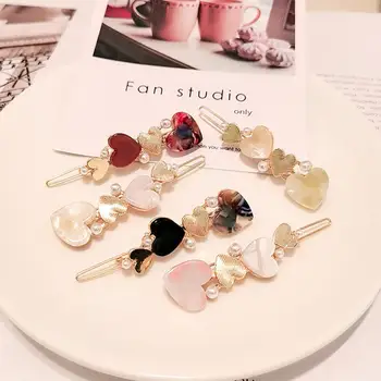 

New Arrival Women Cute Acetic Acid Love Heart Hairpins Metal Macaron Color Pearl Hair Clips Women Girls Hair Styling Tools