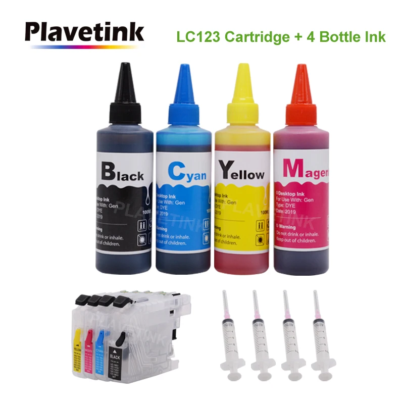 Plavetink LC 121 123 125 127 129 Refill Ink Cartridge For Brother LC123 XL DCP-J4110DW J132W J152W Printer+ 400ml Bottle Ink