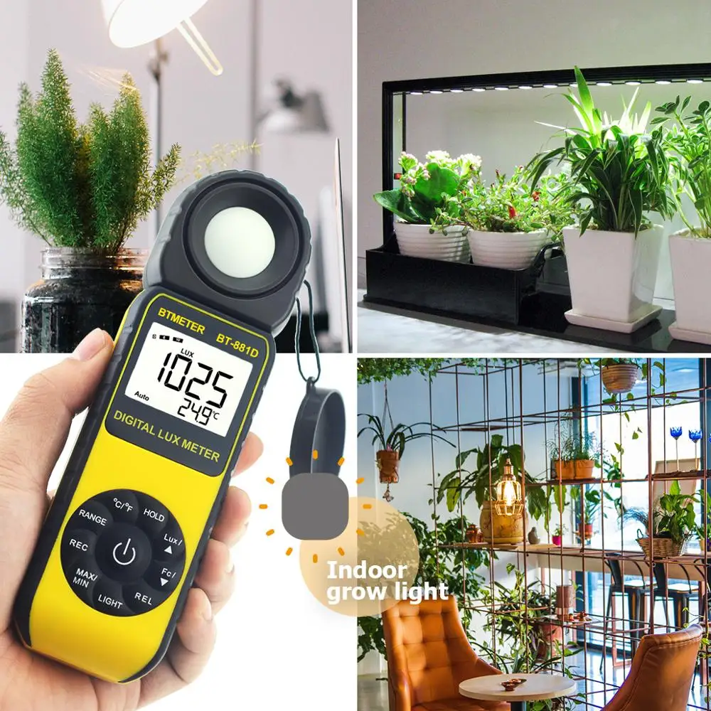 Цифровой измеритель люкса, светильник, измерение 0,01~ 400000 люкса и температуры с датчиком поворота на 270 ° для растений