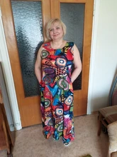 Pleated-Dress Tunic Robe-Printed ZANZEA Long Women Vintage Plus-Size Summer 3/4-Sleeve