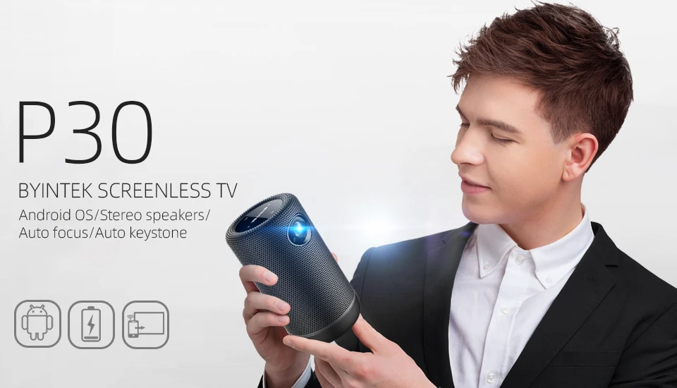 BYINTEK UFO P30 Portable Smart Home Theater Android 9.0 OS Wifi HD 