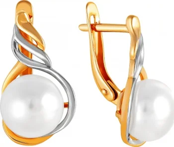 

Примаэксклюзив earrings with 2 pearls in red gold