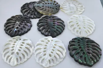 

2PCS Natural Mother of Pearl Tropical Monstera Leaf Pendants Hand Carved Black Shell Leaf Beads focal DIY 35- 100mm(4")