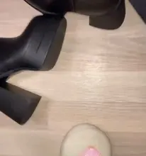 Zapatos de punta redonda con cremallera para mujer, tacones de plataforma de Botines de Cuero de tacón super alta gruesa, moda europea y americana