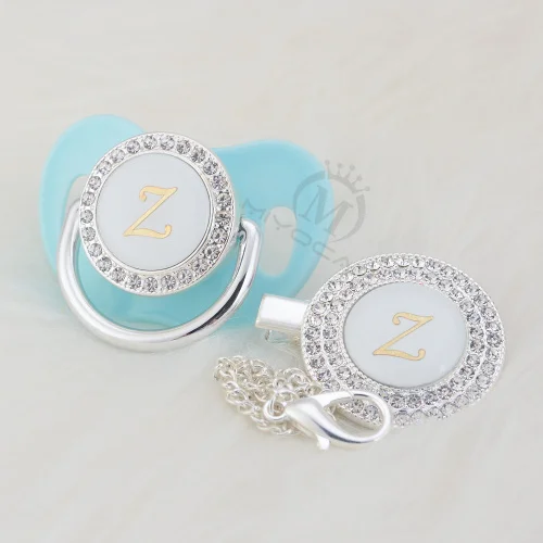 MIYOCAR gold bling name Initial letter Z elegant silver bling pacifier and pacifier clip BPA free dummy bling SGS pass LZ-1 - Цвет: LZ-7-1   0-6M
