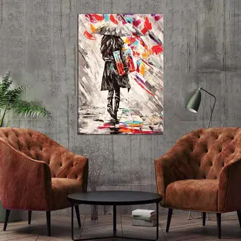 

Walking In The Rain Girl Canvas Table