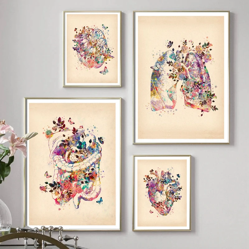 Vintage Human Medical Anatomy Posters And Prints Brain Heart Lungs Watercolor Wall Art Canvas Painting Picture Clinic Wall Decor Painting Calligraphy Aliexpress