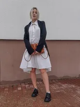 Dresses Casual Spring-Shirt Pleated Irregular Colorfaith High-Waist Fashionable Women