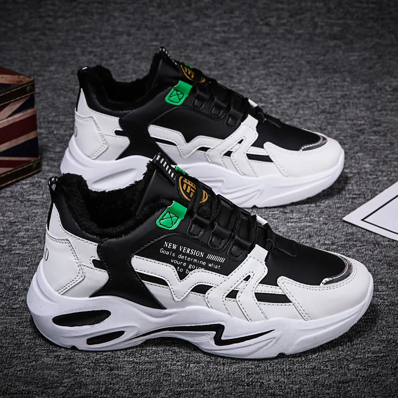 

2019 Winter Men's Shoes Tide Small White Shoes All Matching Casual Plus Velvet Shoes Youth Sports Shoes Old Shoes Size 39-44