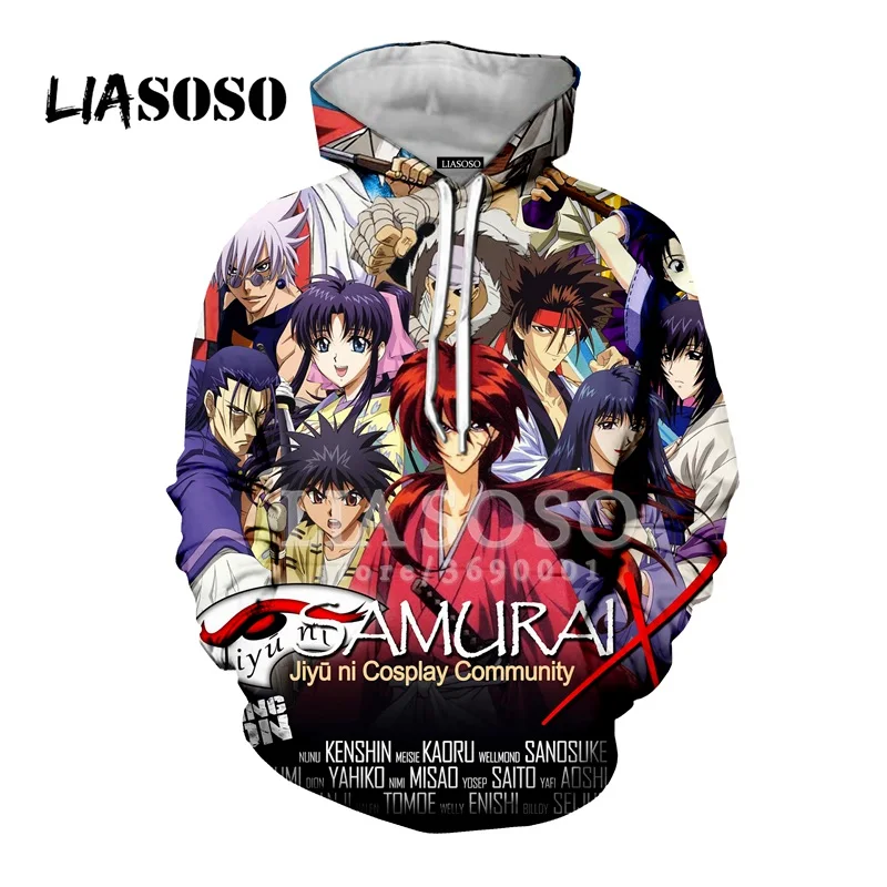 LIASOSO 3D принт унисекс аниме бродяга Кэнсин HIMURA KENSHIN толстовки с капюшоном Кофты Повседневная Хип Хоп молодежная одежда X2749