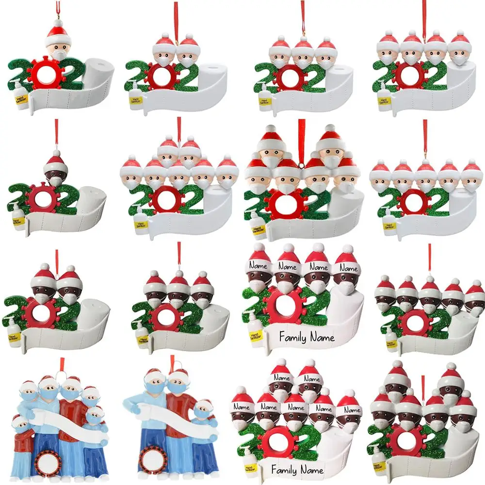 

2020 Christmas Ornament Personalized Survivor Family 2 3 4 5 Resin Decorations Masked Hand-washed Christmas Tree Hanging Pendant