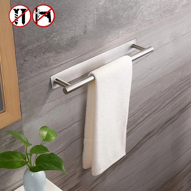 1pcs Self Adhesive Bathroom Accessories Set No Drill Brush Finish Towel Bar  Towel Hook Towel Ring Toilet Paper Holder (Color : W Paper Holder)