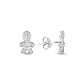 

Silver 925 Sterling Zircon Stone Child Figure Earrings