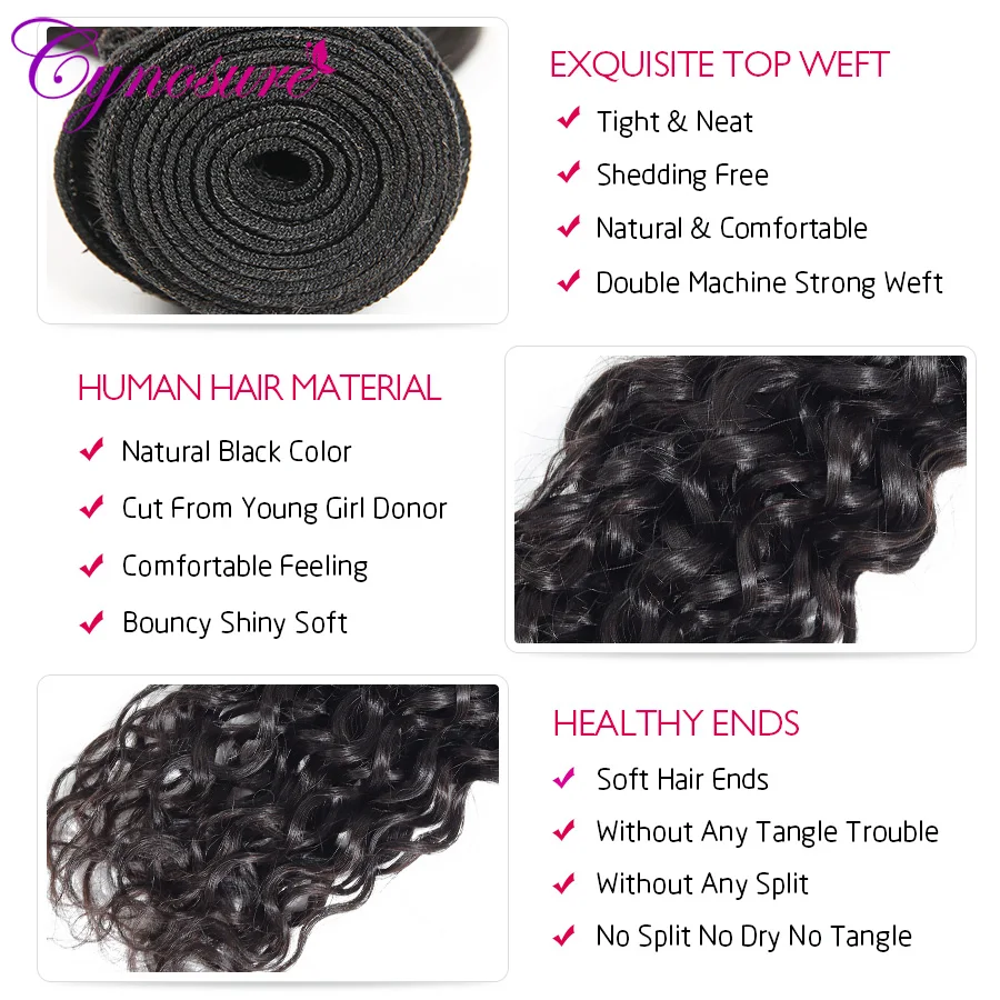 Cynosure Water Wave Human Hair Bundles With 4x4 Closure Brazilian Hair Weave 3 Bundles With Lace Closure Water Wave Remy