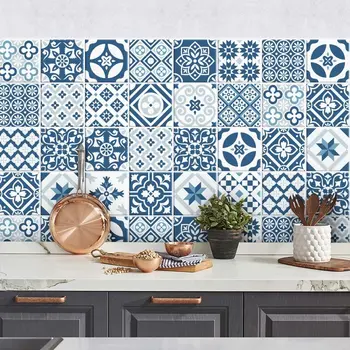 

Packaging 24 tile size 20x20 cm - Made in Italy PVC for bathroom and kitchen stickers Design Deep Blue