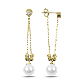 

Silver 925 Sterling Dorica Top & Pearl & Zircon Cubic Zirconia Dangle Earrings