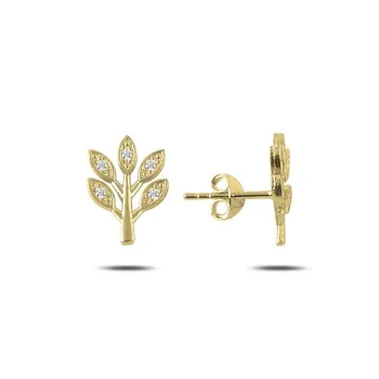 

Angemiel 925 Silver Zircon Stone Leaf Earrings-Gold Plated