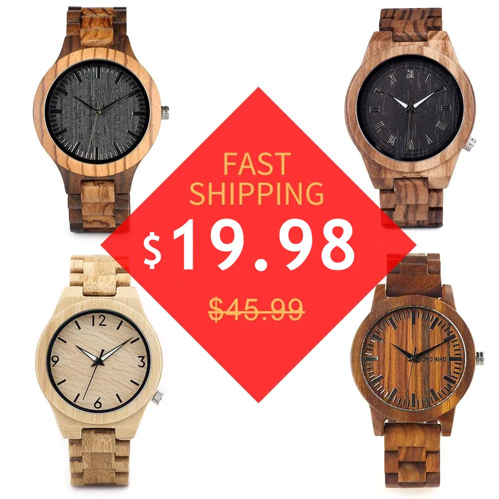 Promo BOBO BIRD Men Wooden Watches 2020 Quartz Wrist watch Top Brand Timepieces Gift Box Clock relogio masculino Drop Shipping | Наручные