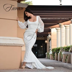 Square Collar Mermaid Simple Wedding Dresses Backless Sweep Train Ruched Long Sleeve Bridal Gown свадебное платье vestidos