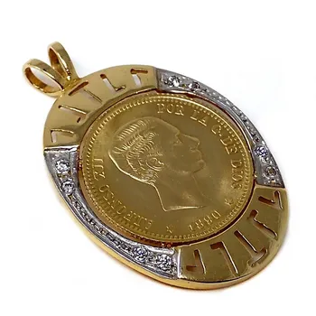 

18k gold pendant two-color 31mm. Coin alfonsina zircons [AC0033]