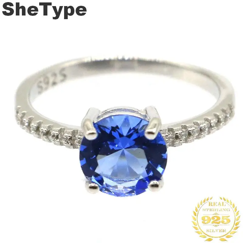 

8x8mm 2.1g Created Round Shape Rich Blue Violet Tanzanite Gift For Girls 925 Solid Sterling Silver Rings