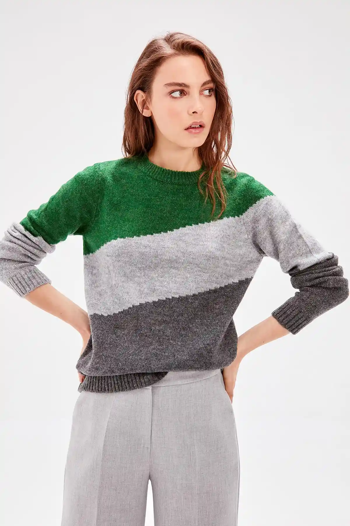 green colorblock sweater