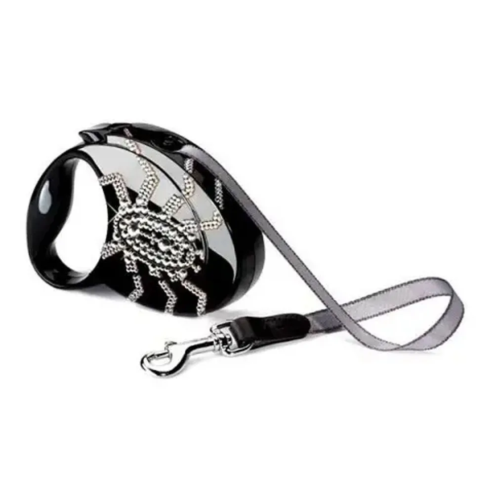 Расширяющийся ремень Flexi Glam Spider черного цвета | Ремешок для собаки до 12 кг 3 метра