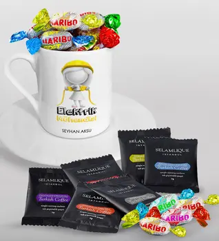 

Customized Electrical Engineer Turkish coffee Cup Selamlique Mixed Turkish Coffee House and Haribo Candy Gift Seti-2