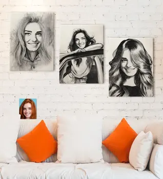 

Personalized 3'lü Women Charcoal Artistic Portrait Design Canvas Table Set 30x50cm-9