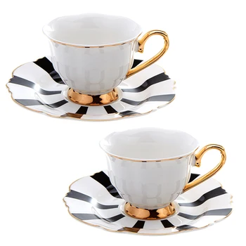 

Karaca Romantic Black Striped 2 Person Coffee Cup Set Turkish Coffee Espresso 2 Cups + 2 Saucers Made in Turkey %100 Original