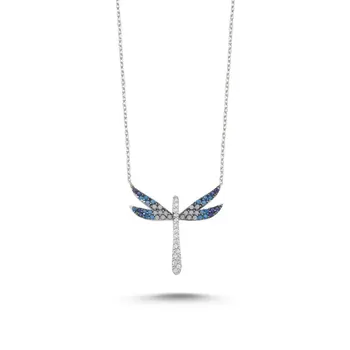 

Angemiel 925 Sterling Silver Blue Scales Nano Stone Dragonfly Pendant-Rhodium Plated