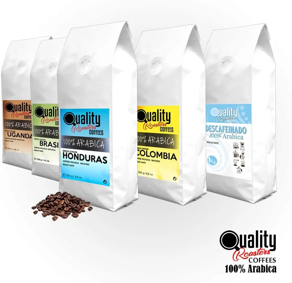 Café en grano natural. Descafeinado. 100% Arabica. 1Kg. Tueste medio. Tostado artesanal.