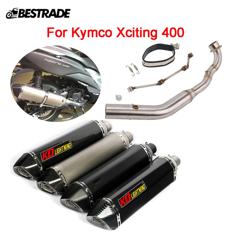 

Motorcycle Exhaust System For Kymco Xciting 400 Front Connect Link Pipe Slip On 51mm Muffler Tips With Silencer Stainless Steel