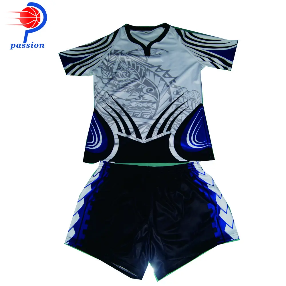 MOQ 5 Sets $47 Each Blue Black White Cool Design Rugby Teamwear Uniforms With Chest s
