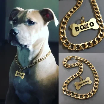 

Pet Dog Tags Leash Metal Custom Gold Silver Engraved Stainless Steel ID Cat Tag Name Dog Bone Personalized Colar