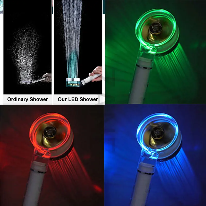 Shower Head Shower Nozzle Led Shower Head Turbocharger Color Changing Temperature Sensor Bathroom High Pressure Water Saving