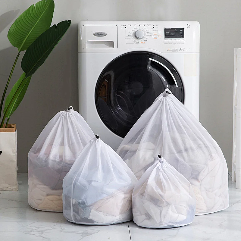 New Arrival Polyester Drawstring Laundry Bag Sheets Clothes Washing Machine Wash Bag Round Drawstring Pocket For Washing Clothes afbeelding