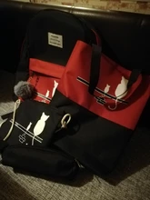 Panelled Shoulder-Bag Backpack Female Canvas Girl FUNMARDI Women for Patchwork Cat-Pattern