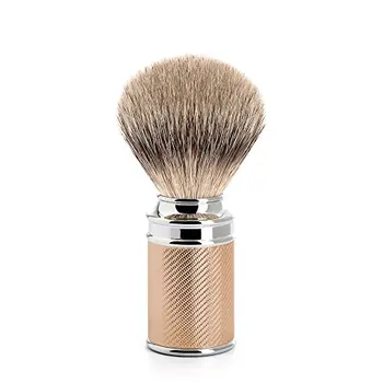 

Muhle silver tip hair weave shaving brush with pink gold and chrome barrel handle