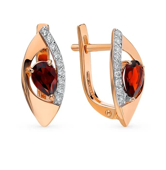 

Gold earrings with cubic zirconia and Garnet sunlight sample 585