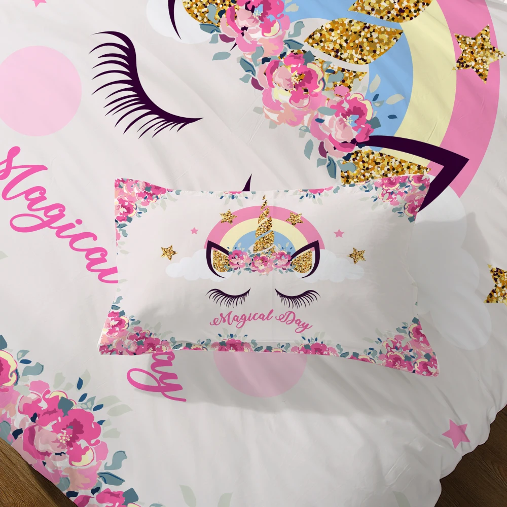 Miracille мультфильм Единорог 3D одеяло постельные принадлежности набор для детей розовый блеск пододеяльник наборы постельного белья с наволочкой