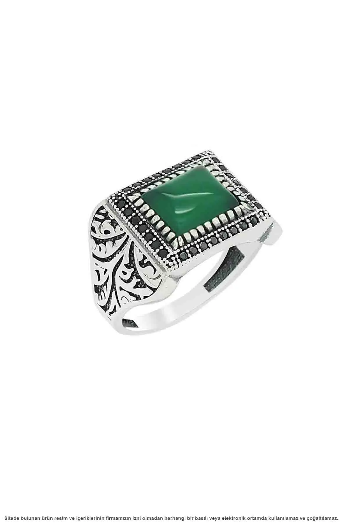 

Green Agate Stone Silver Men 'S Ring