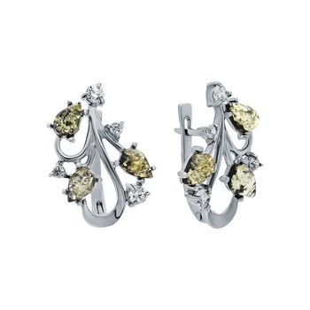 

Silver earrings with cubic zirconia and amber sunlight sample 925
