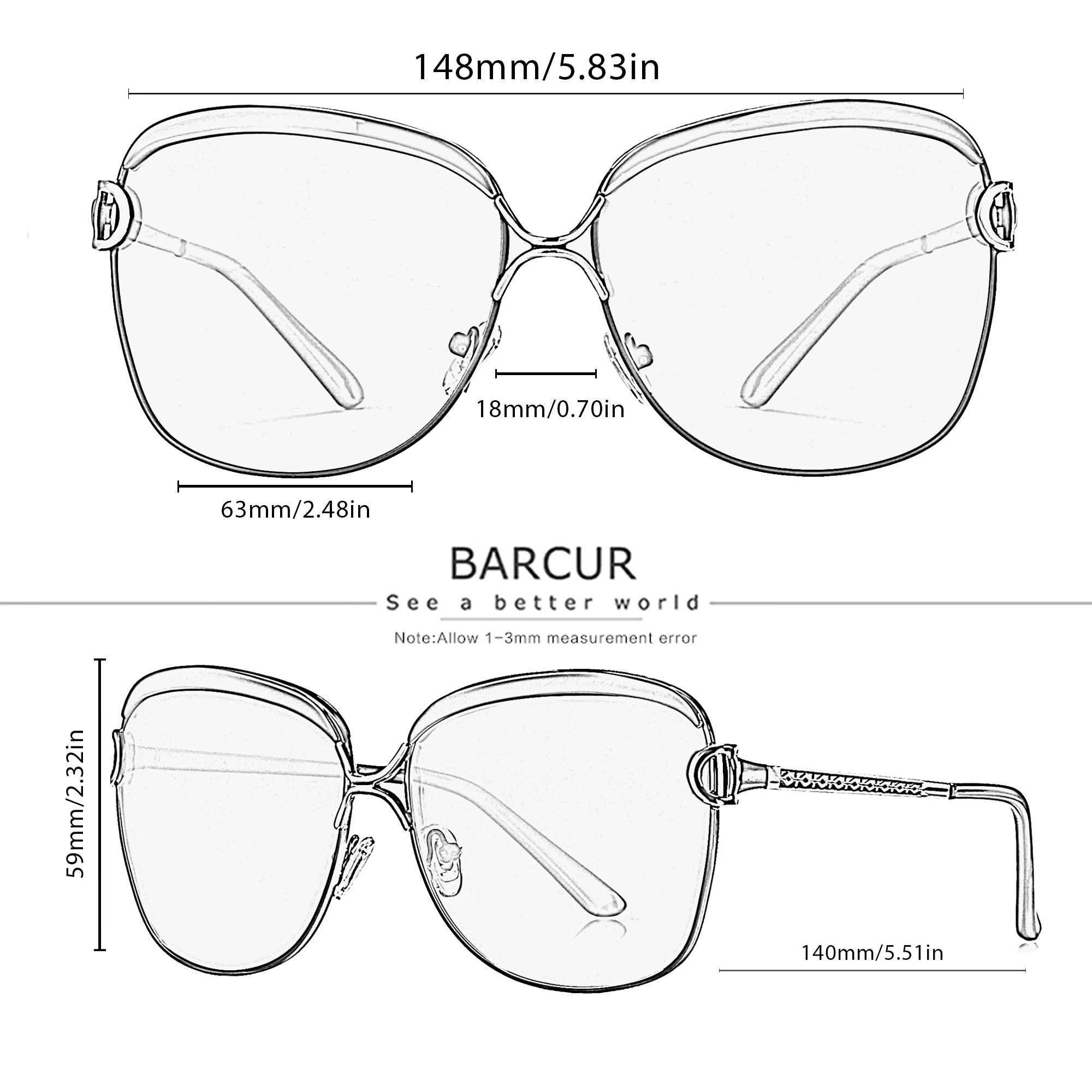 Gafas de sol polarizadas de BARCUR para mujer, lentes de gradiente, gafas de sol redondas, cuadradas, de marca de lujo, oculos