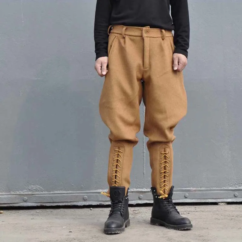 Meimei homemade YUTU&MM Vintage Cropped Pants Jodhpurs Thick Ribbed Wool Men's Riding Breeches Circa 1940s French Workwear winter driving leather deerskin gloves men s fashion new wool lining autumn warmth motorcycle riding driver finger gloves